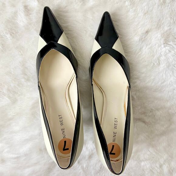 Nine West Black & Cream Leather Heels - Picture 7 of 9
